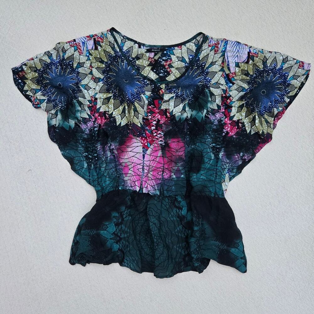 teal mandala viscose blouse xl boho maximalist ♡